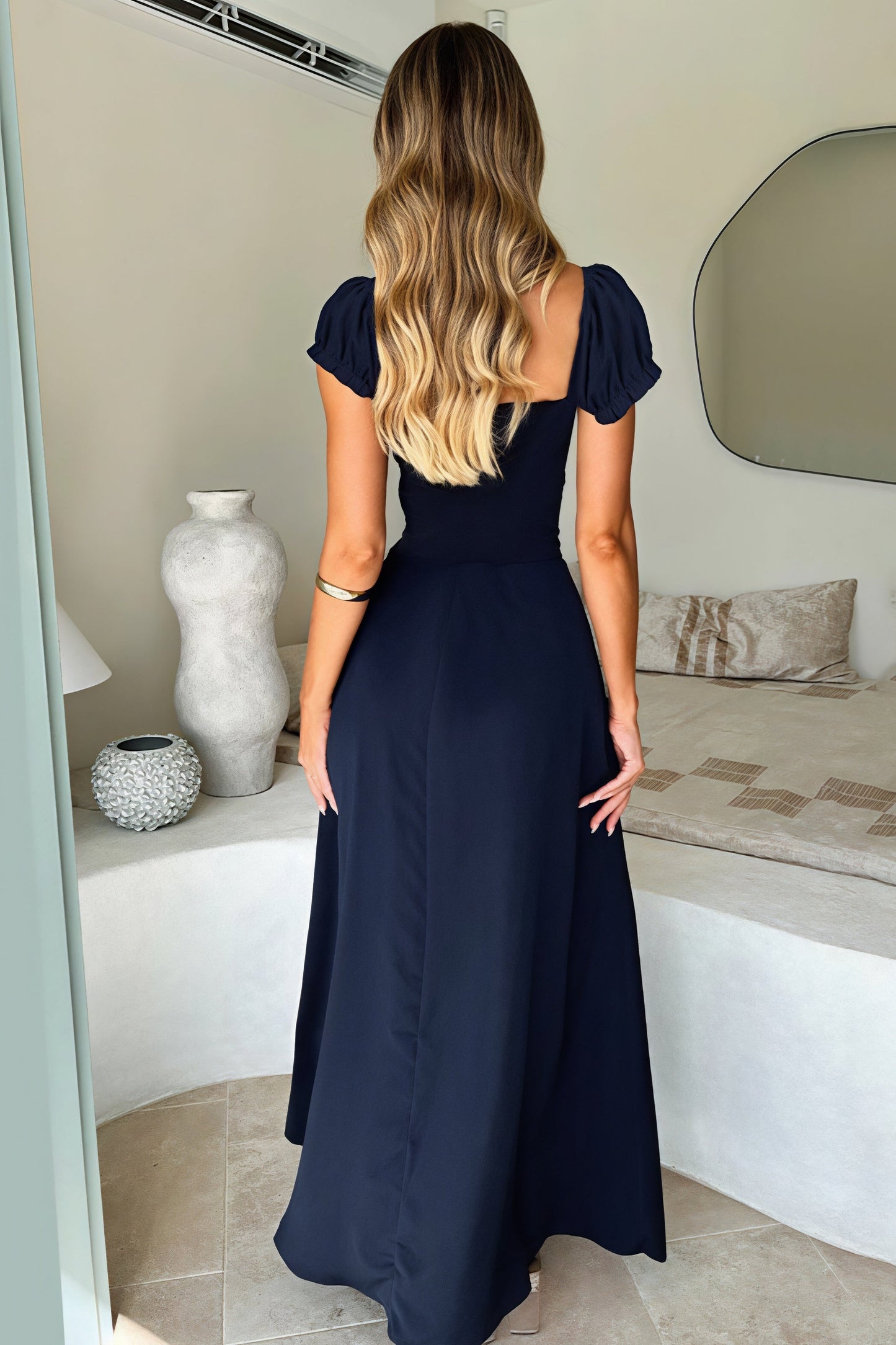 Elegant Slim Fit Ruched Waist Maxi Dress