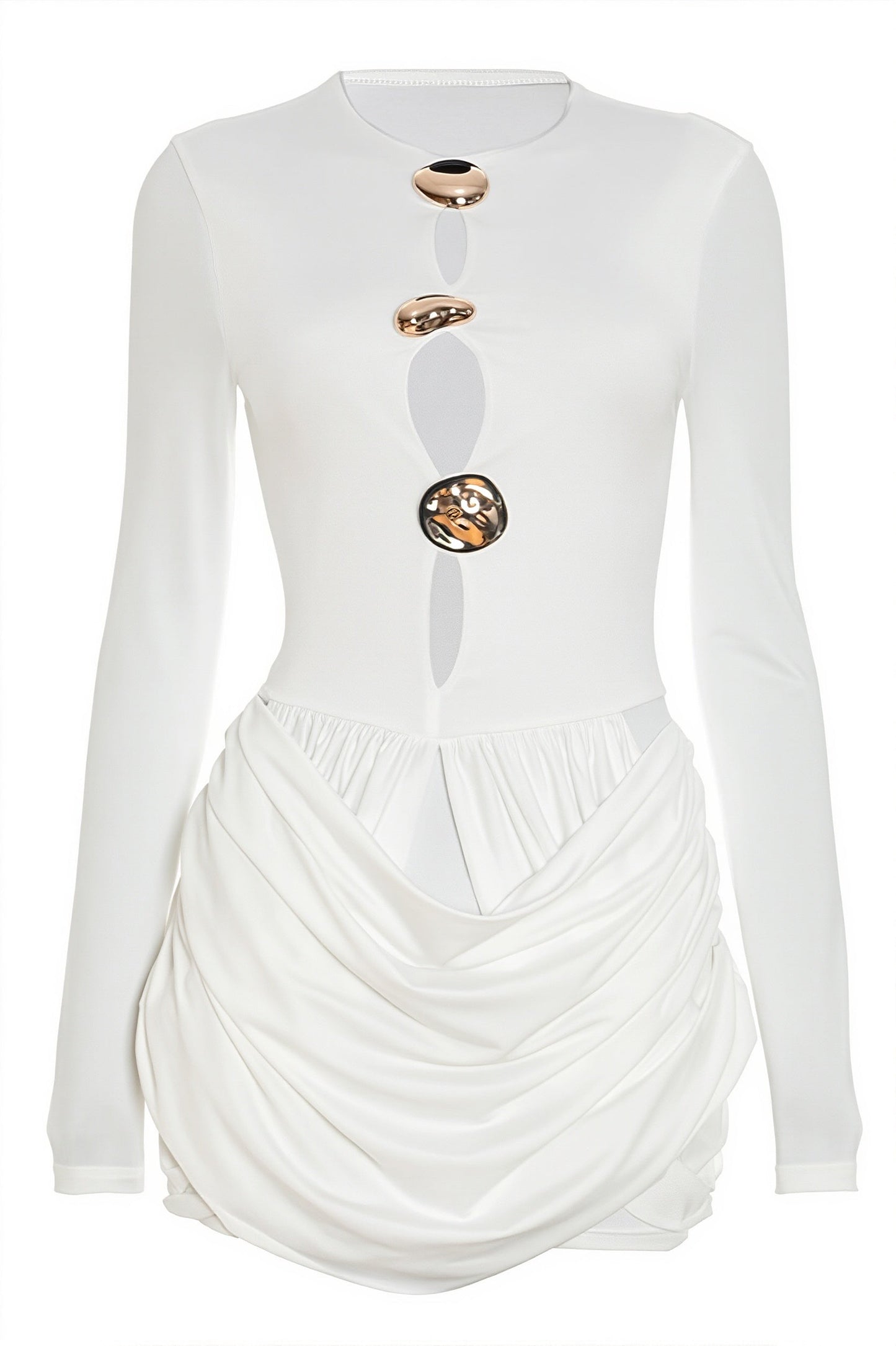 Slim Hollow Pleated Metal Trim Mini Dress