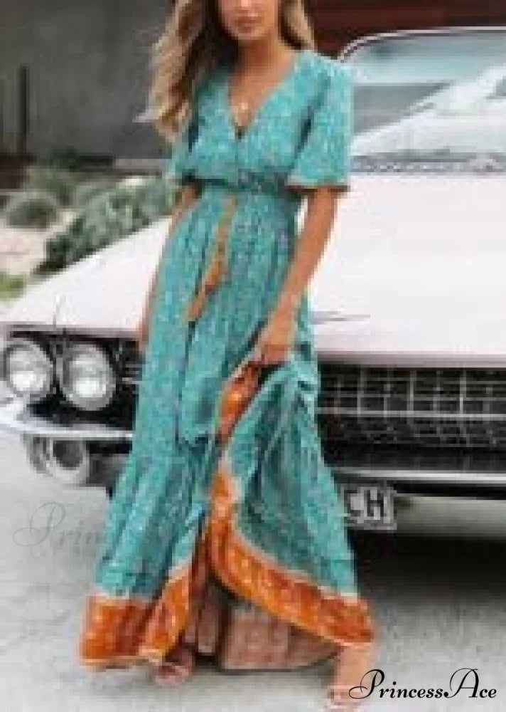 Deep Plunge Floral Bohemian Summer Dress