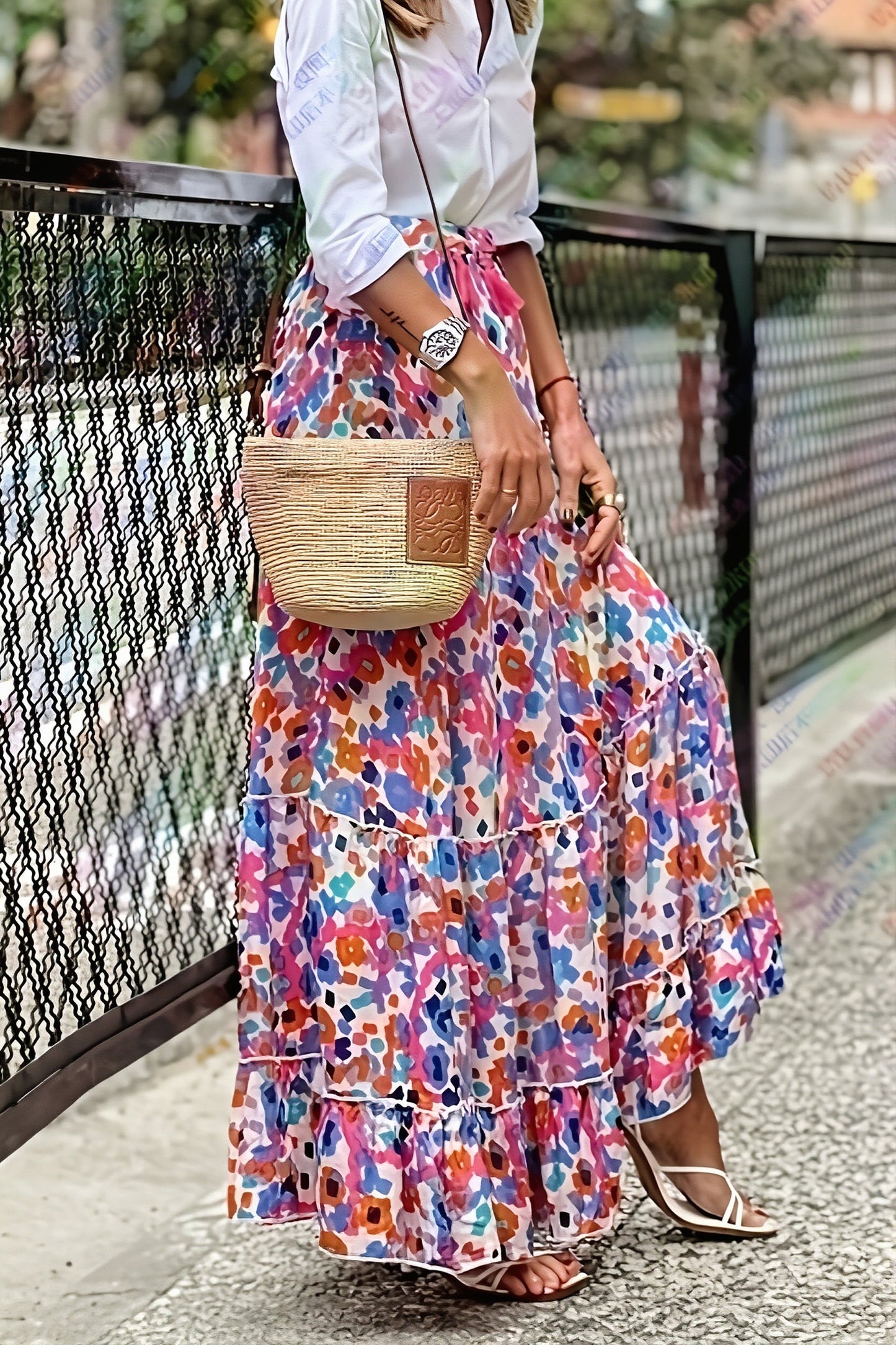 Vacation Floral Maxi Swing Skirt