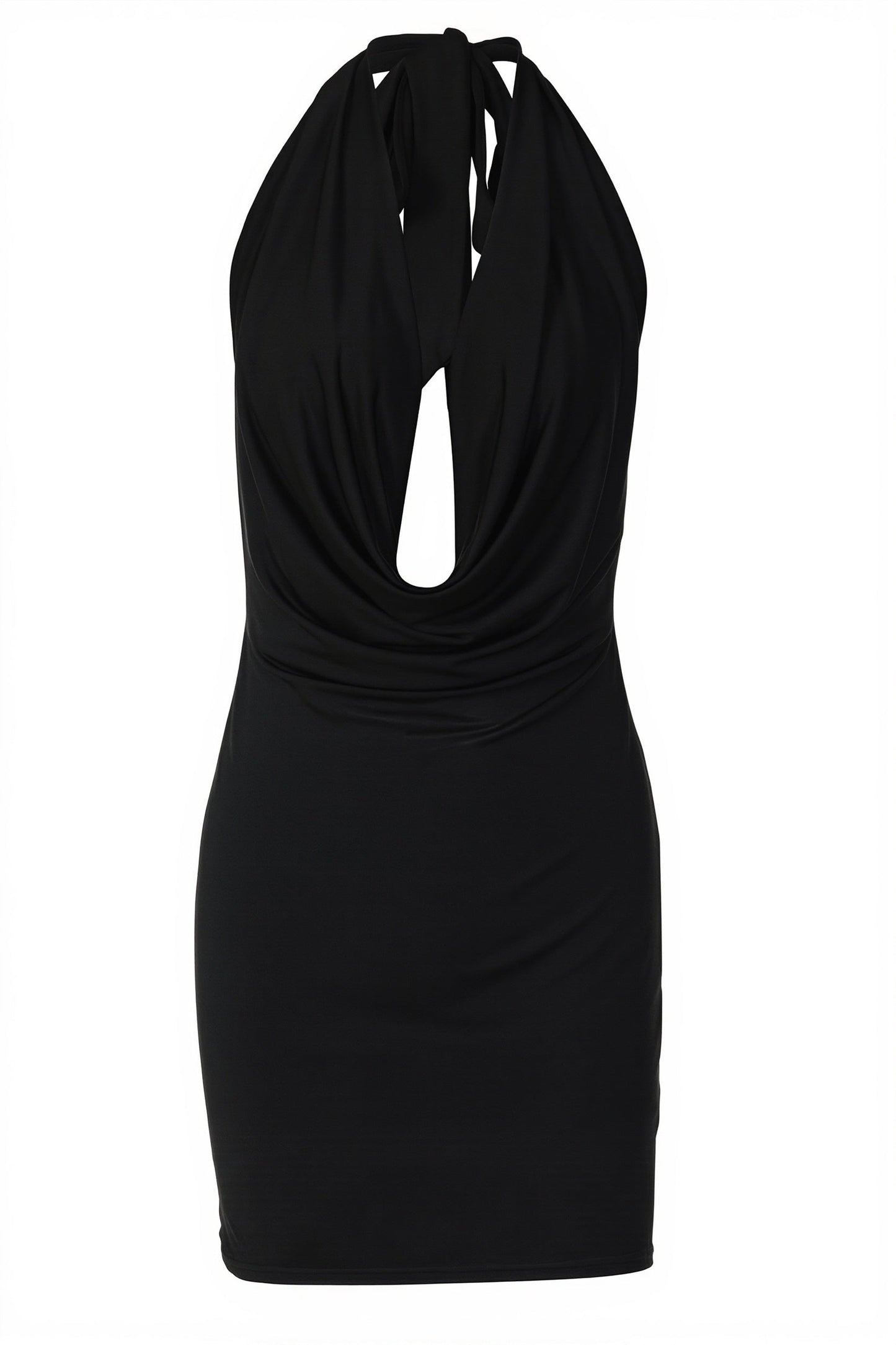 Chic Solid Halter Plunge Backless Bodycon Mini Dress