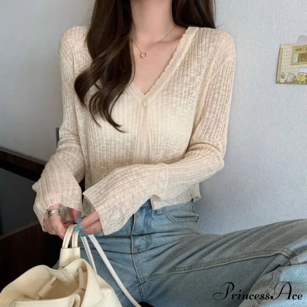 V-Neck Slim Sun Protection Korean Style Knitted Summer Cardigan