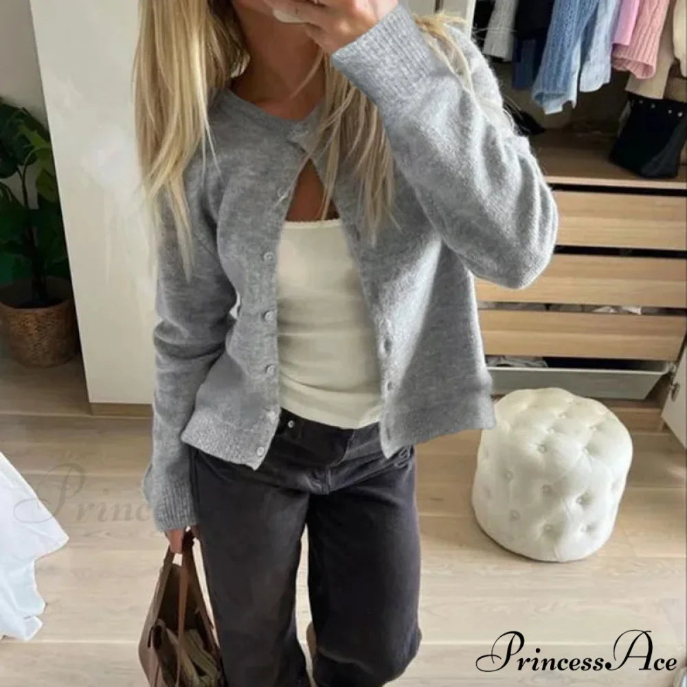 Vintage Circular Neck Extended Sleeve Laid-back Breeze Knitted Cardigan