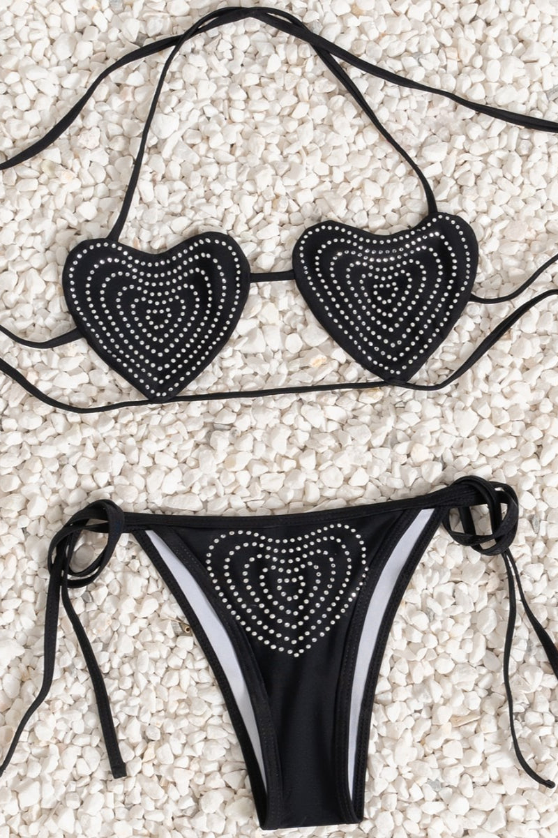 Heart Rhinestone Low Waist Bikini Set
