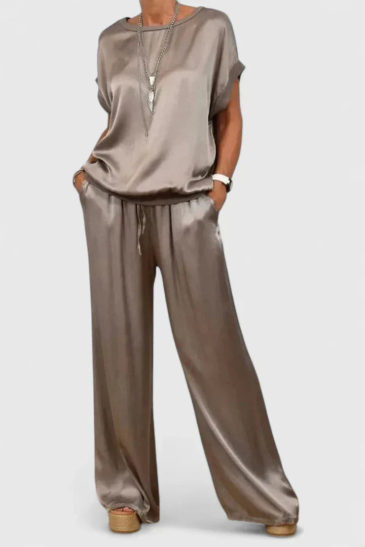 Satin Batwing Top Wide Leg Trouser Matching Set