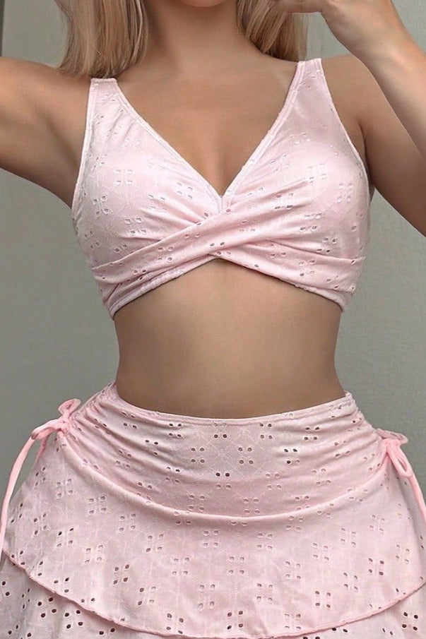 Hollow Short Skirt Three Piece Swim Set