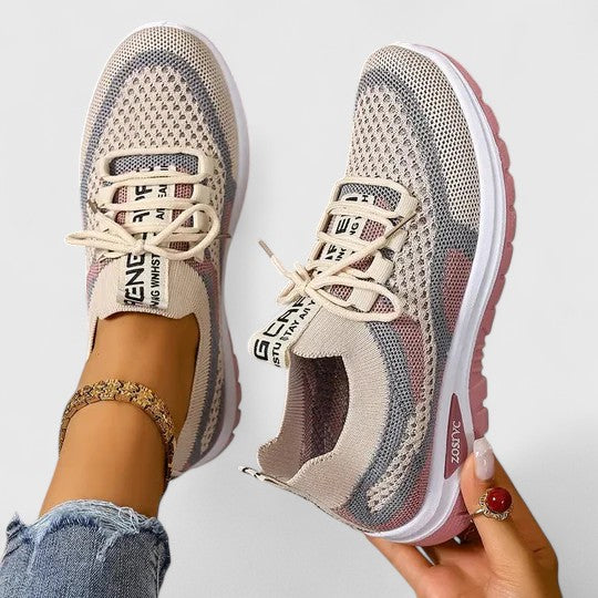 Colorblock Mesh Text Tab Lace Up Cushioned Running Sneaker
