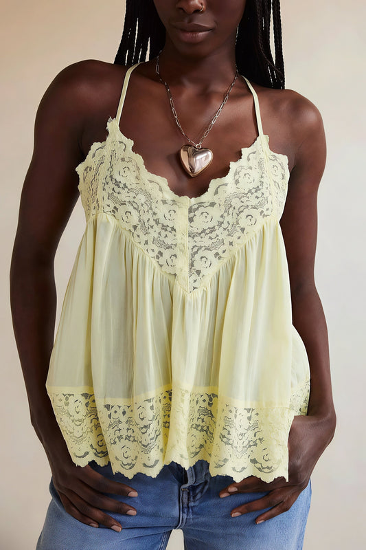 Lace Trim Ruffle Strap Cami Top