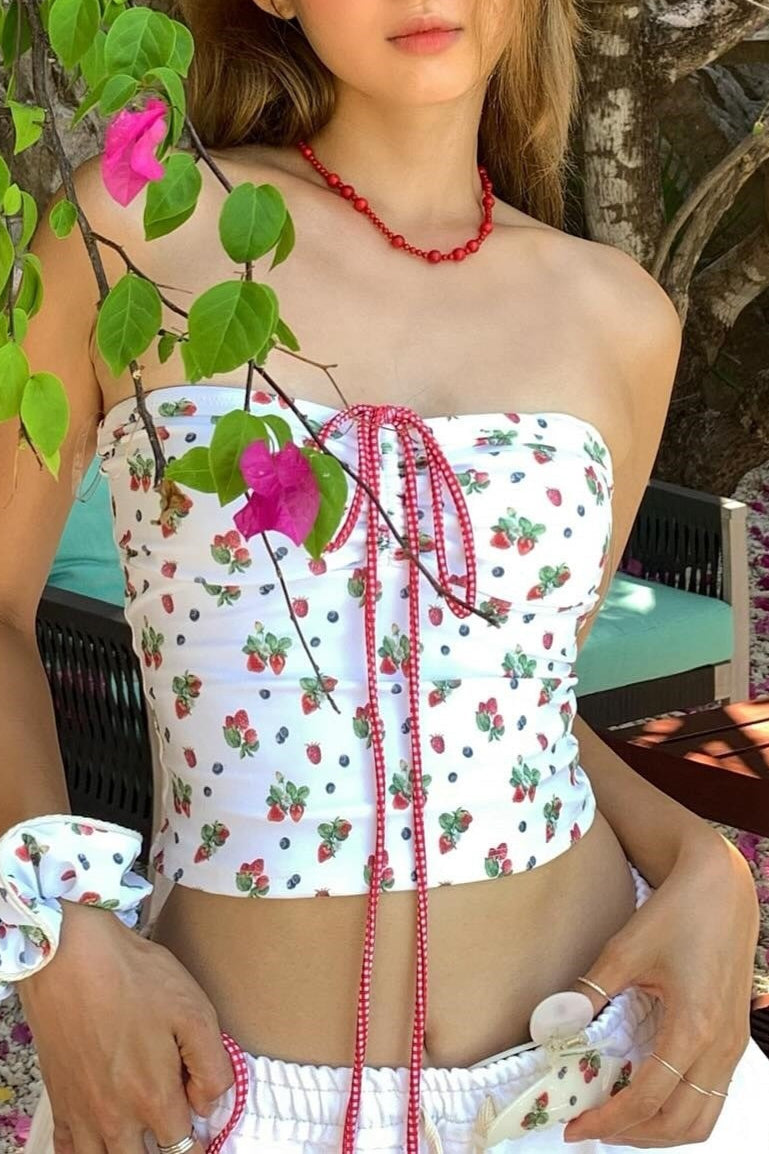Plaid Strawberry Two Piece Swim Set