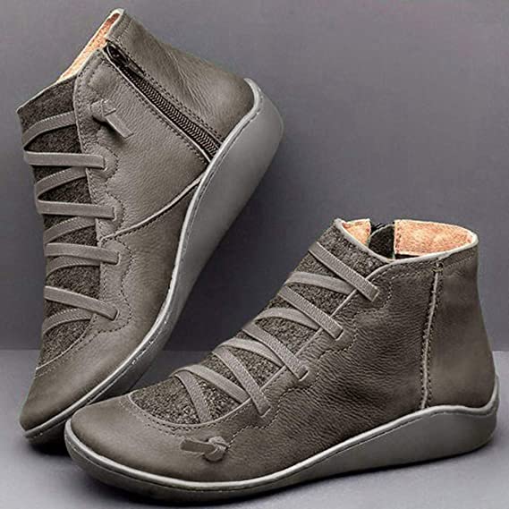 Lace Up Leather Zip Flat Casual Ankle Boot