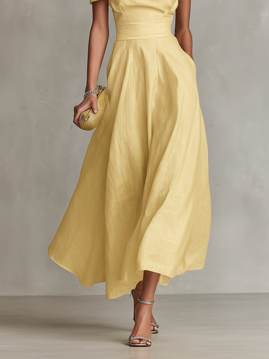 Ruched One Shoulder A Line Midi Dress - Wedding Guest