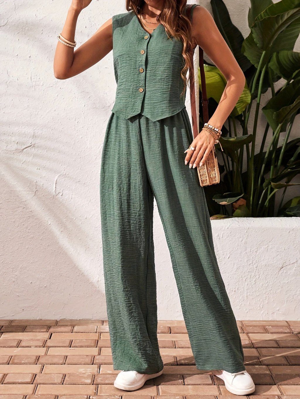 Sleeveless Wide Leg Two Piece Set