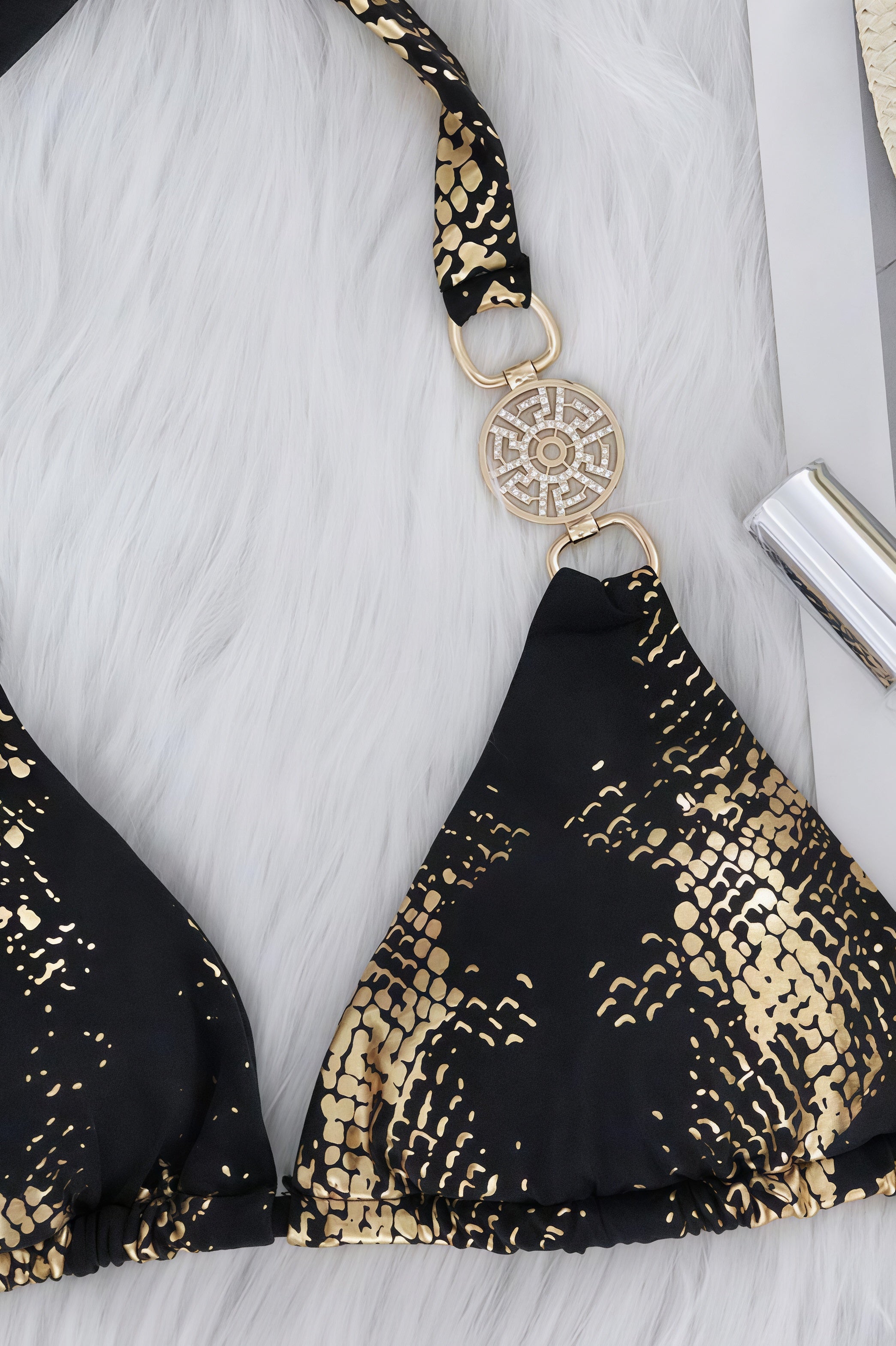 Snake Print Gold Diamond Bikini Set