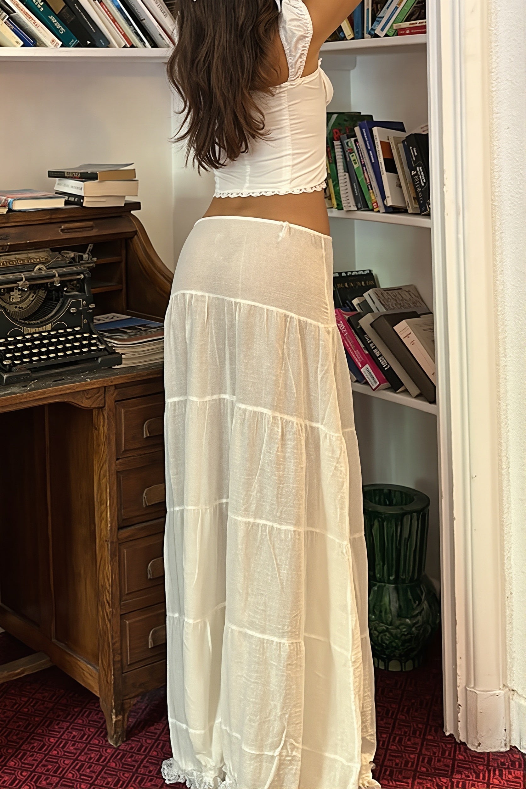 Elegant Lace Insert Square Neck Cami High Rise Skirt Sets