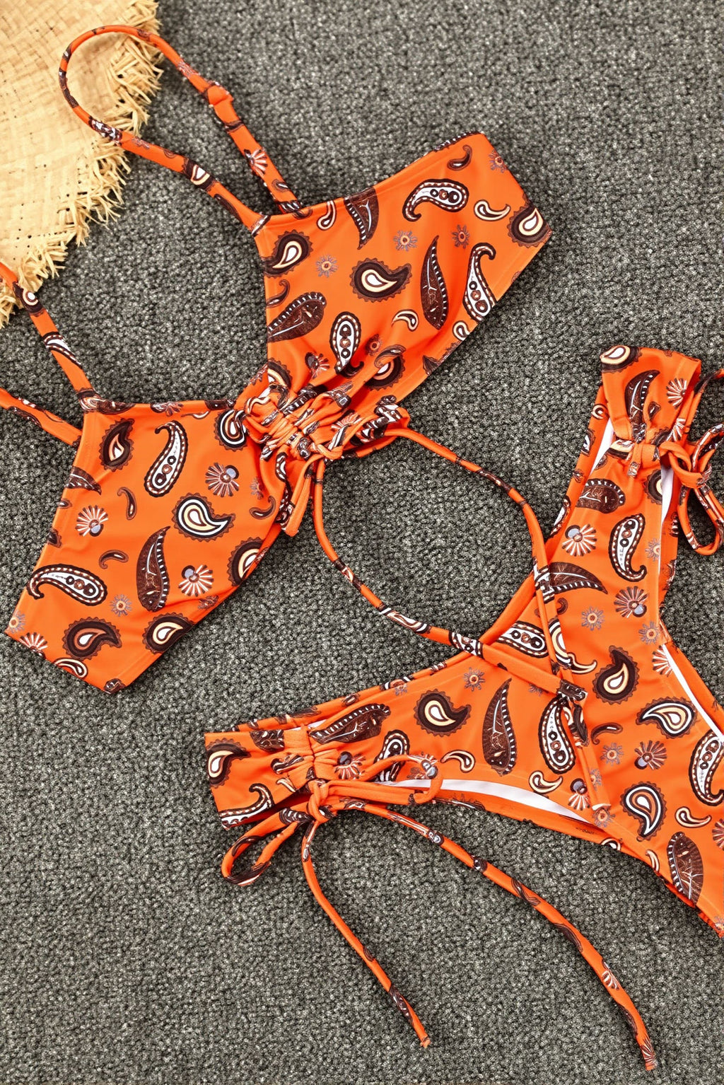 Paisley Orange Tie Bikini Set