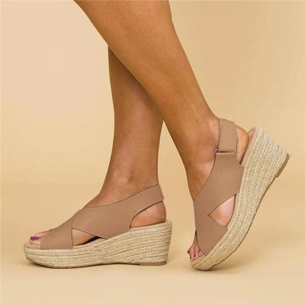 Cross Strap Espadrille Wedge Slingback Sandal