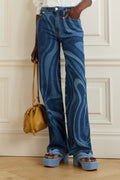 Ripple Print Casual Straight Jeans