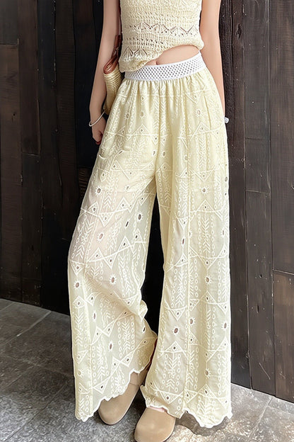 Hollow Out Lace Wide Leg Summer Pants