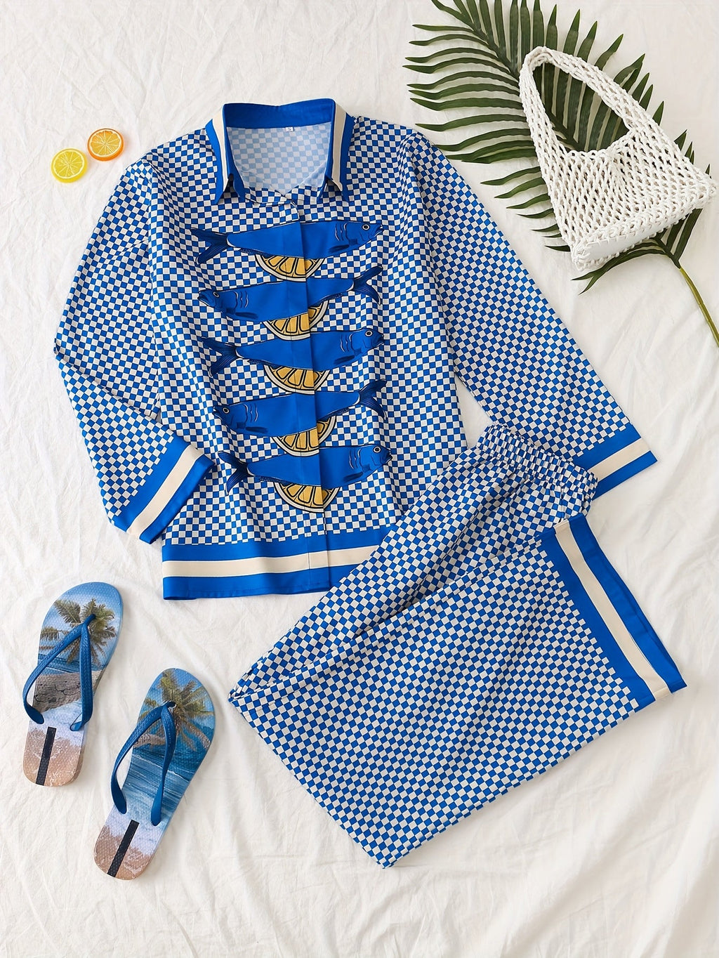 Checkered Print Two Piece Set for Beach Vacation
