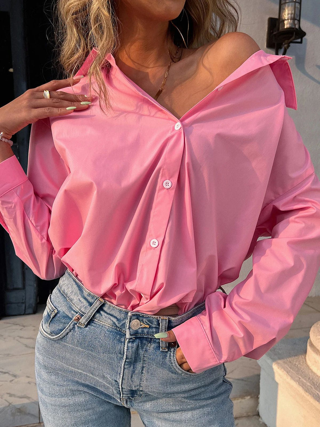 Loose Collared Informal Solid Blouse