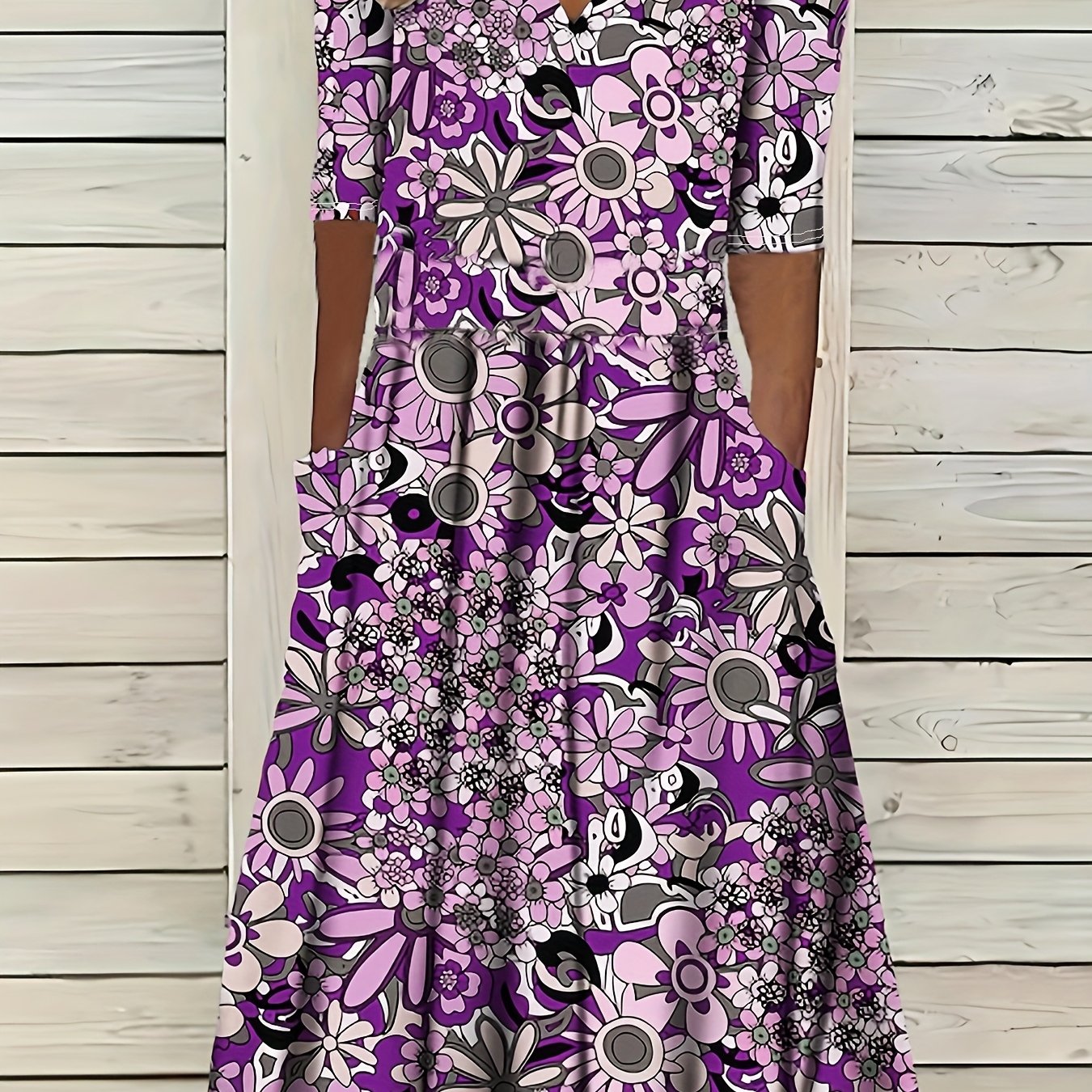 Gabi-Elegant Floral Print V-Neck Midi Dress