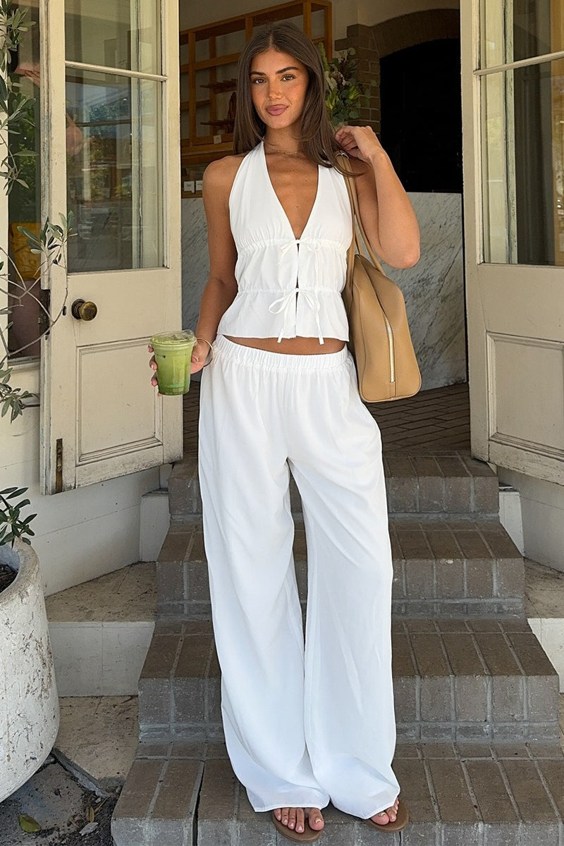 Casual Cotton Halter Two Piece Set