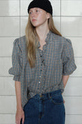 Casual Plaid Ruffle Long Sleeve Blouse