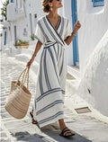 Casual Loose Retro Striped Print Holiday Summer Dress