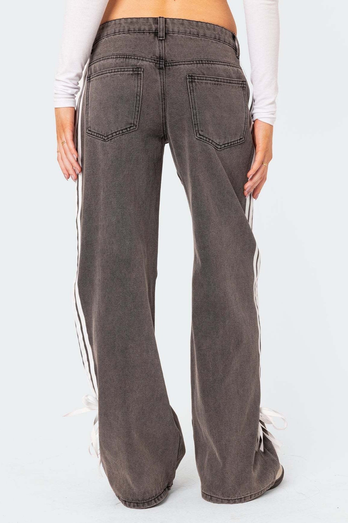 Lace Up Side Stripe Wide Leg Jeans