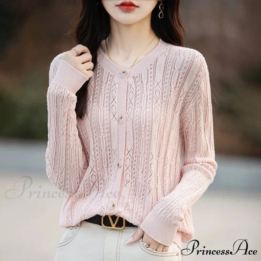 100% Cotton Sleek O-Neck Knitted Cardigan