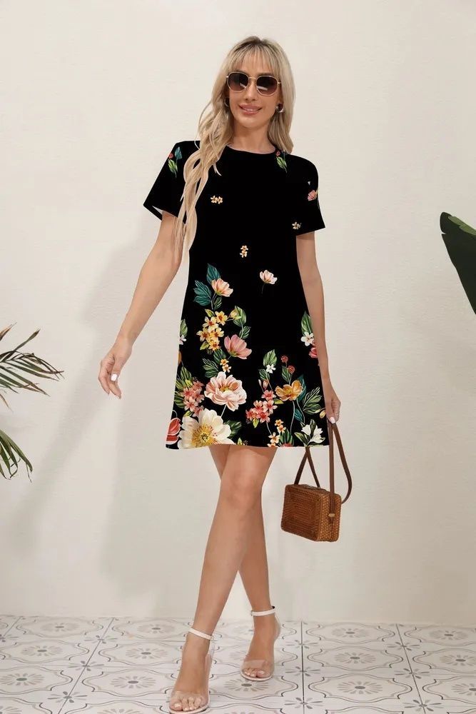 Latest Summer Fashion Floral Pattern Circular Neck Dress