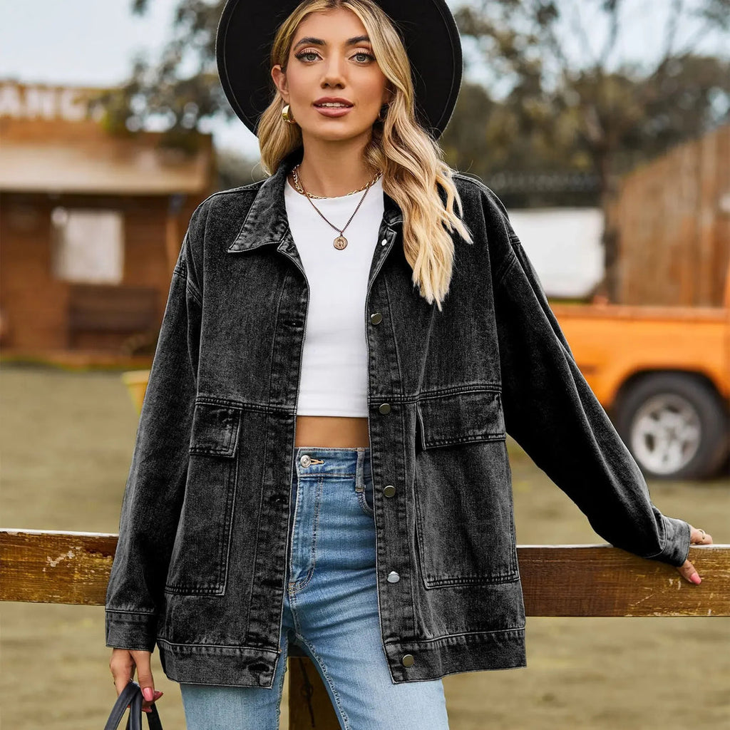 Oversized Denim Shirt Jacket with Patch Pockets