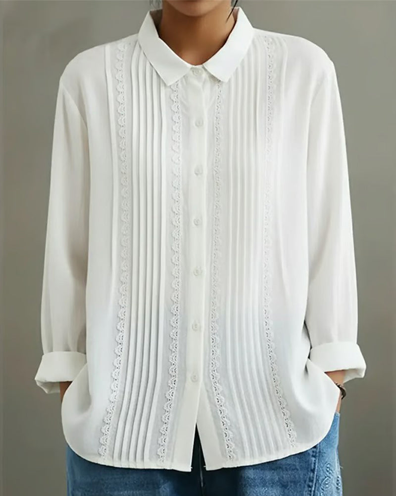 Shirt Doll Collar Solid Color Long Sleeve