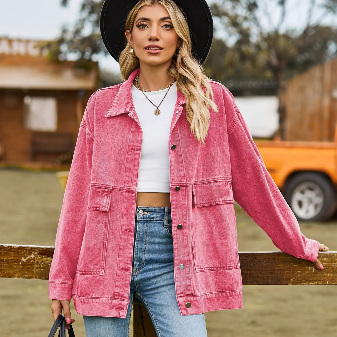Oversized Denim Shirt Jacket with Patch Pockets