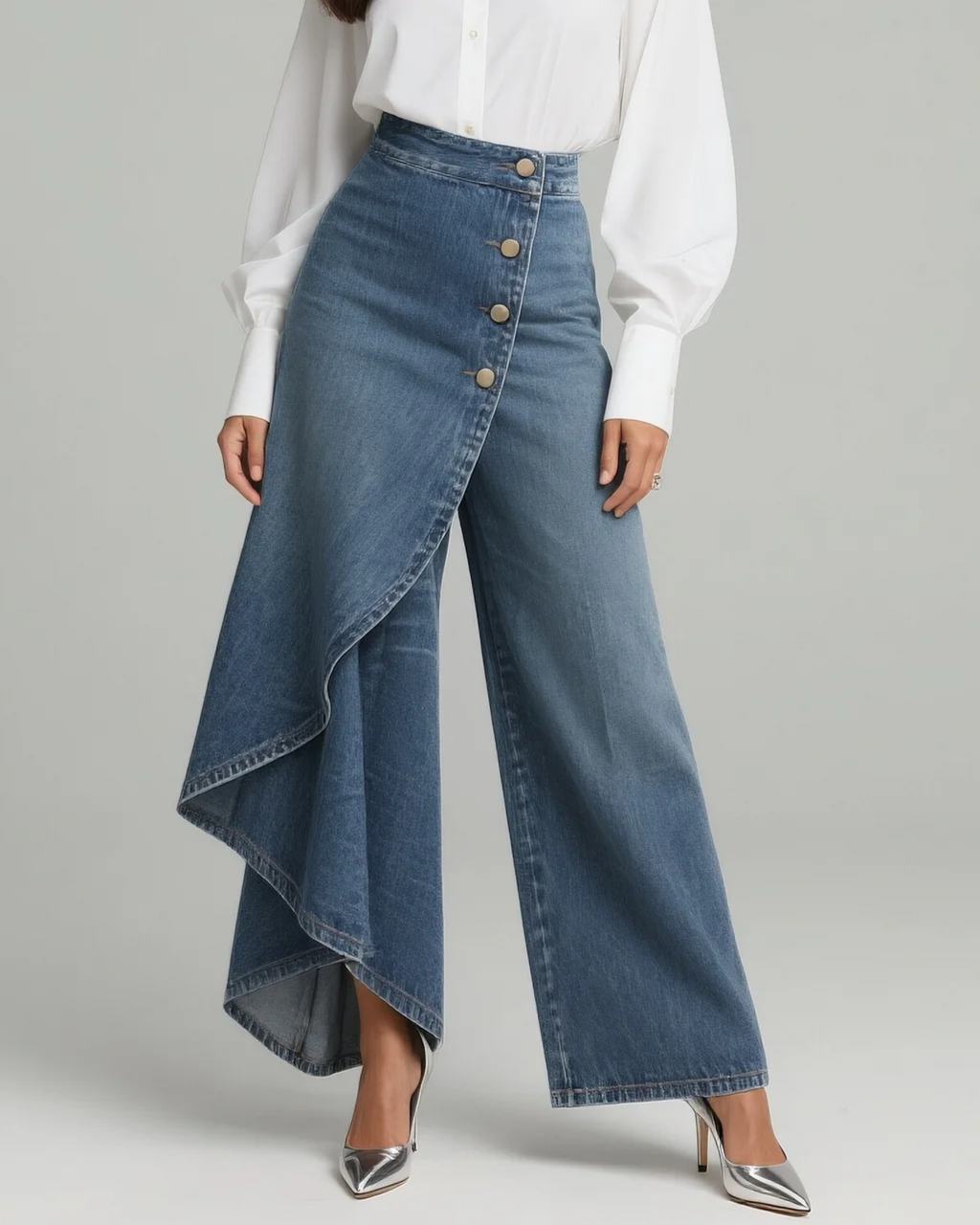 High Waisted Wide Leg Wrap Jeans