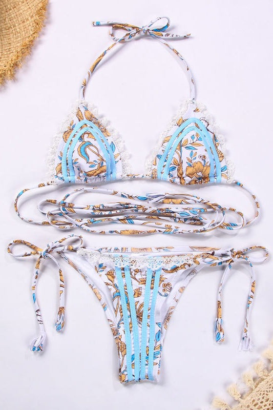Chic Webbing Contrast Lace Up Bikini Two Piece Bikini Sets