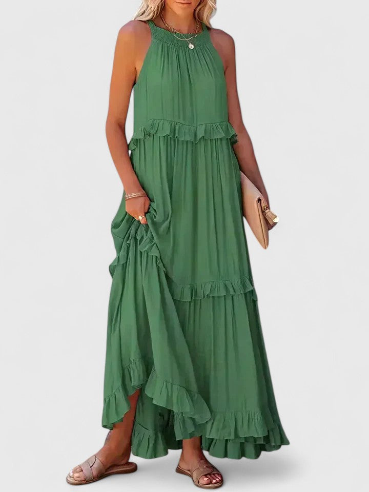 Sleeveless Tiered Maxi Summer Dress Ruffle Detail Loose Fit