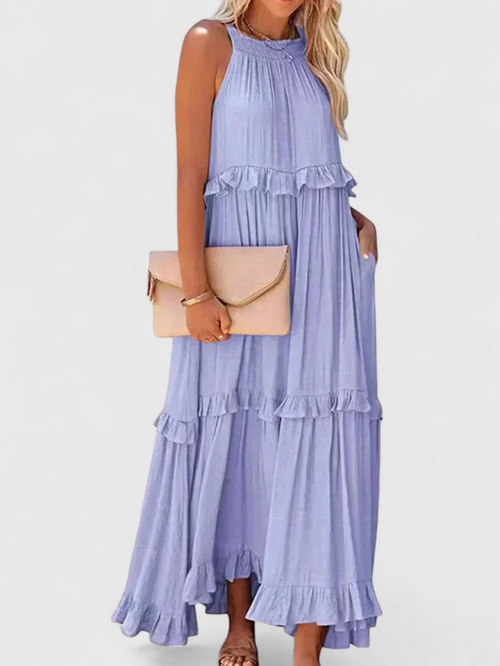Sleeveless Tiered Maxi Summer Dress Ruffle Detail Loose Fit