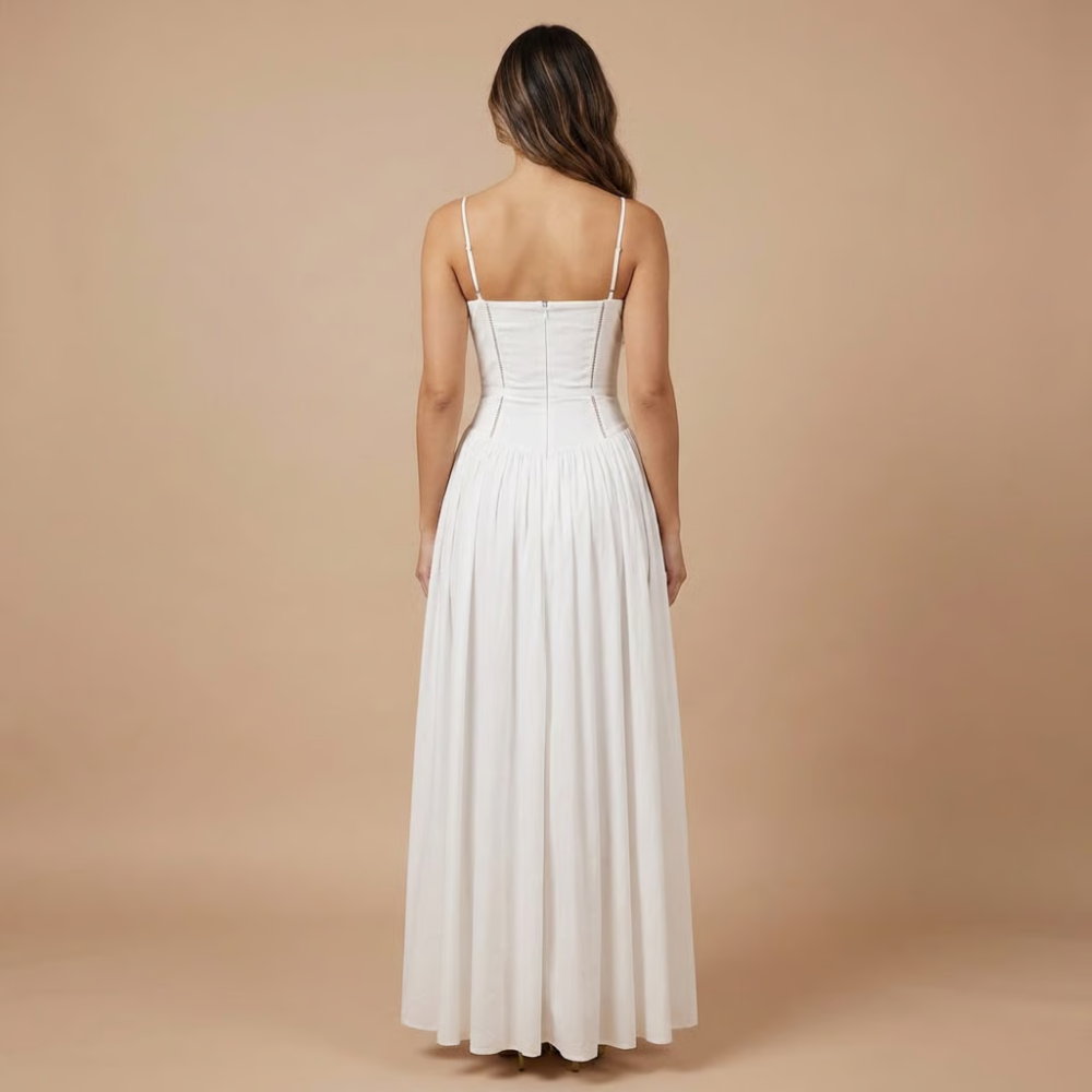 Floral Corset Bodice Gathered Skirt Midi Dress - Wedding Guest