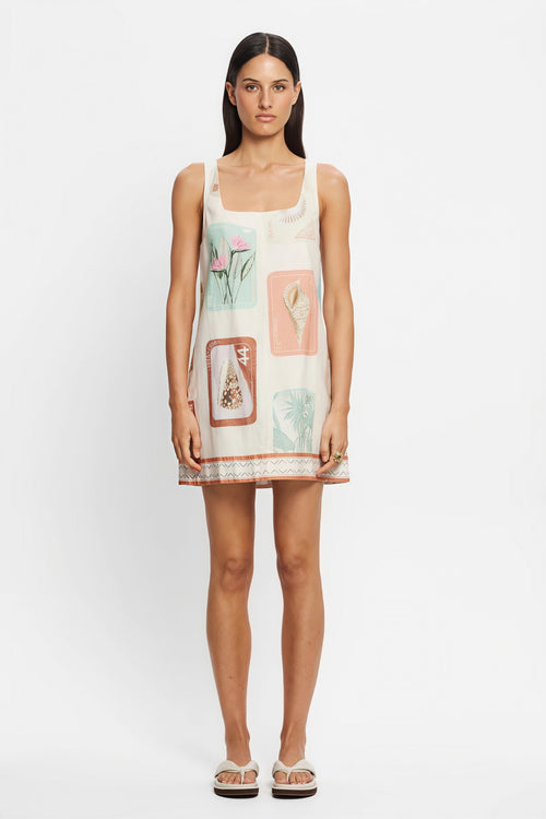 Casual Linen Floral Print Bagsy Fit Summer Beach Mini Dress