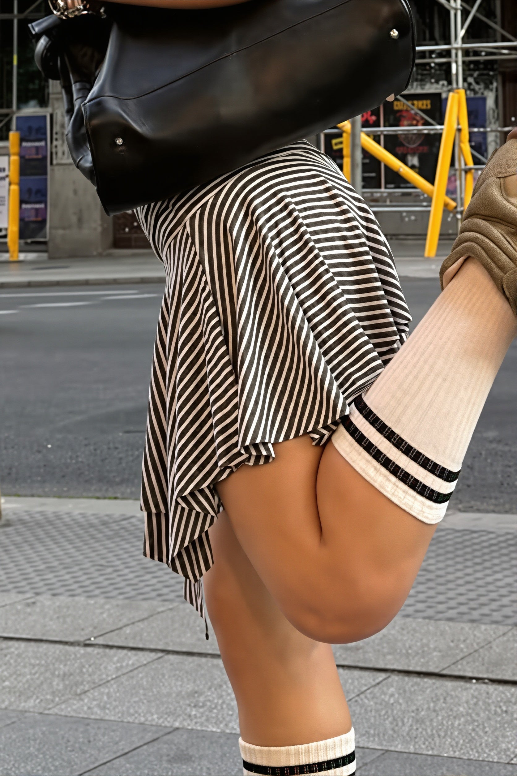 Stretchy Striped Irregular Mini Skirt