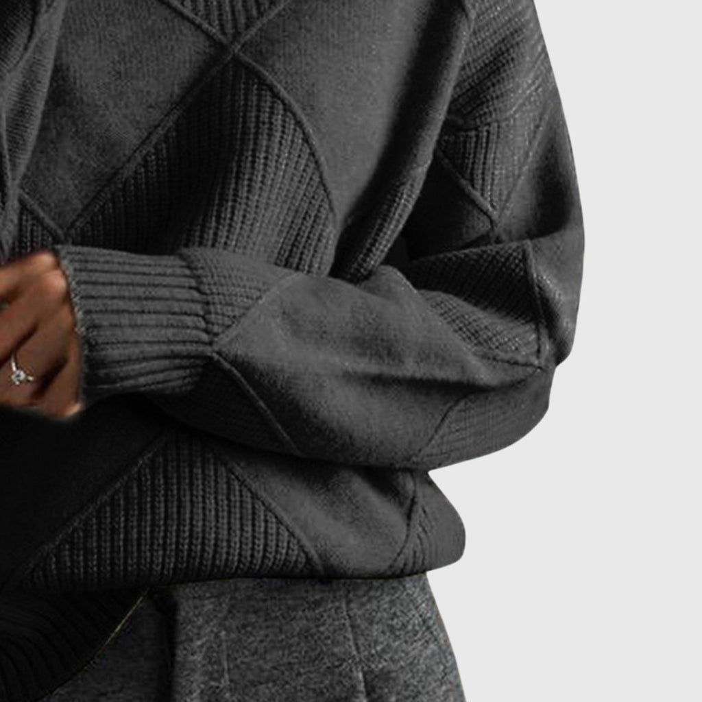 Angela | Women's Roll Neck Sweater with Diagonal Seam Detail