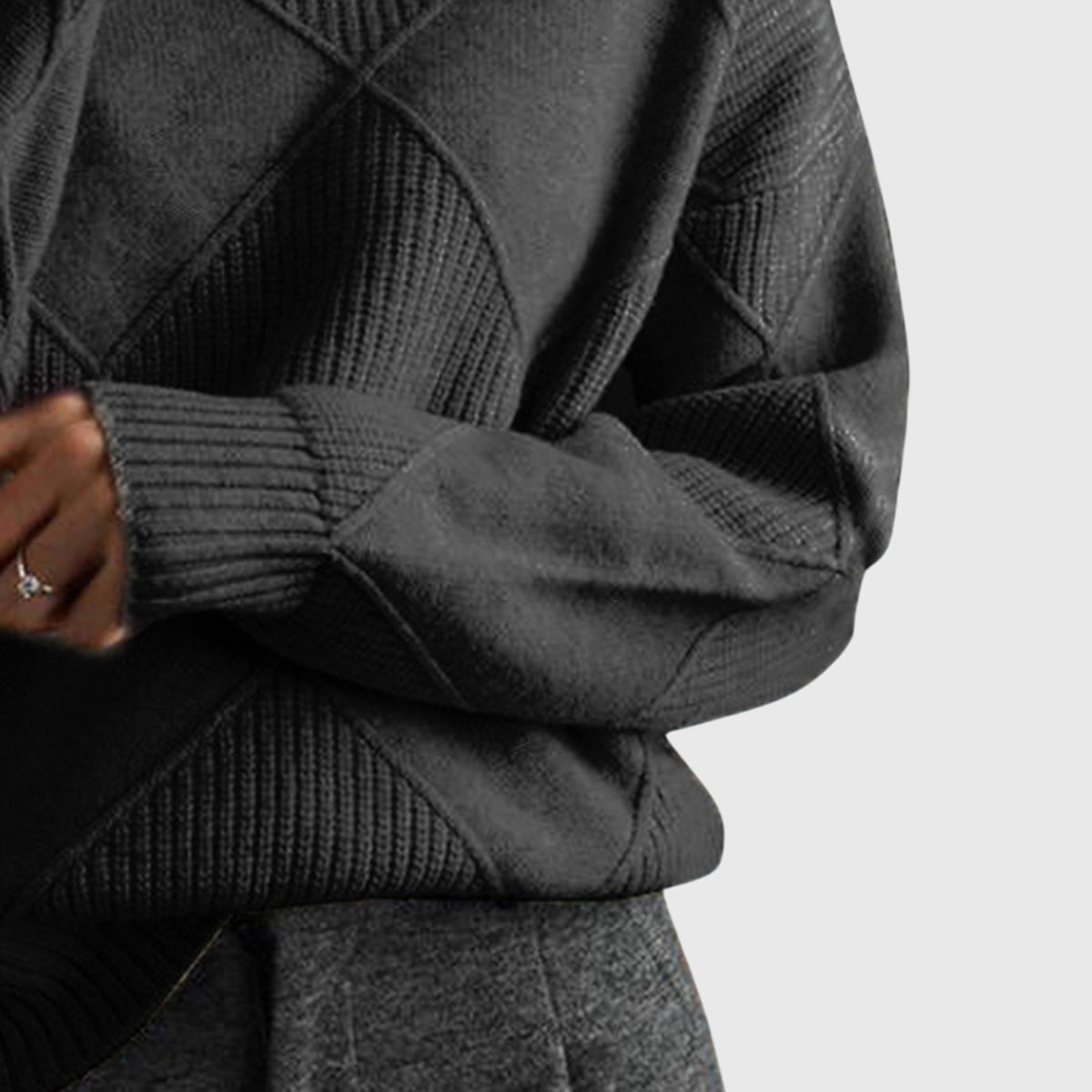 Angela | Women's Roll Neck Sweater with Diagonal Seam Detail