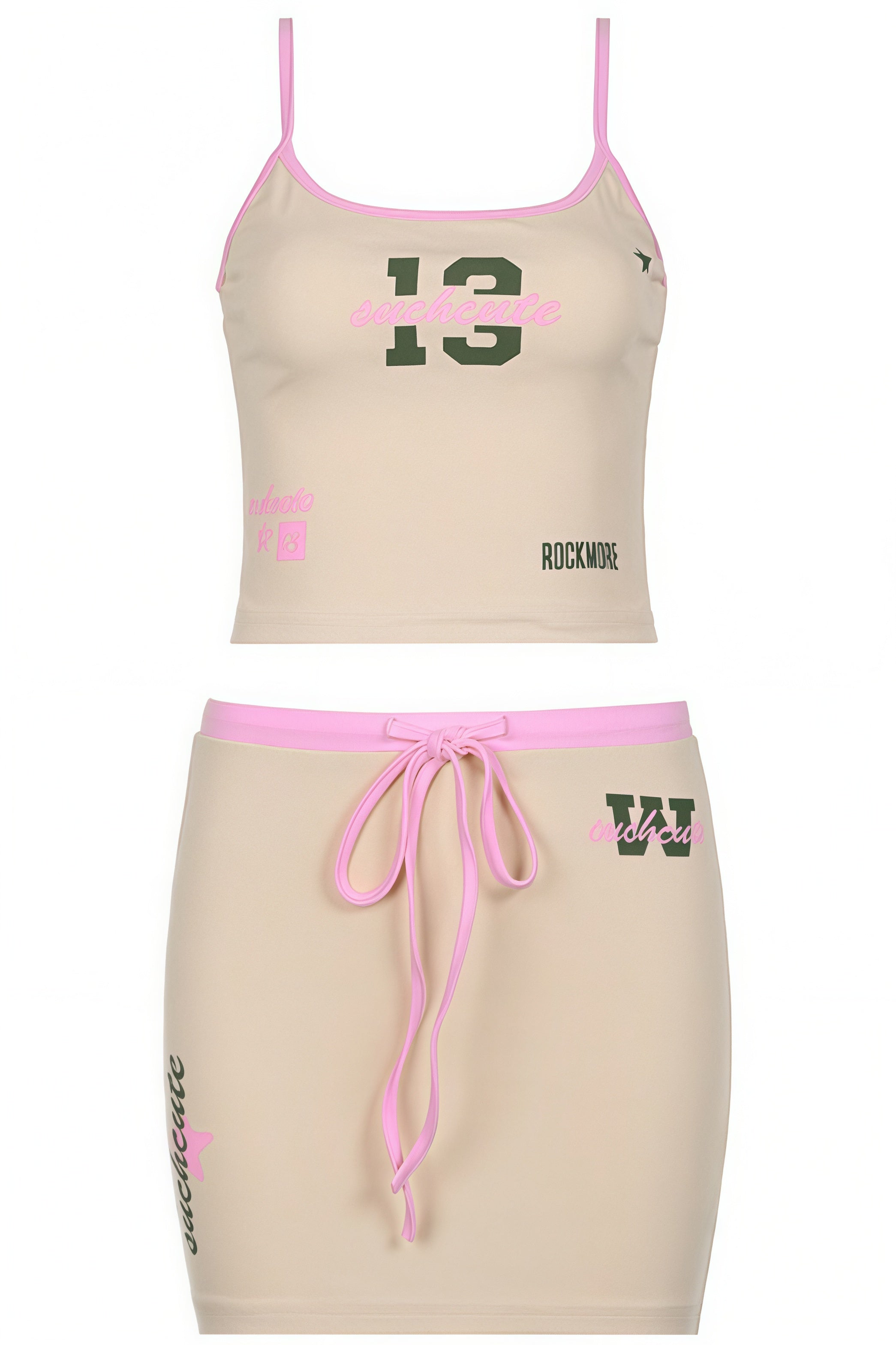 Color Block Letter Print Cami Skirt Set