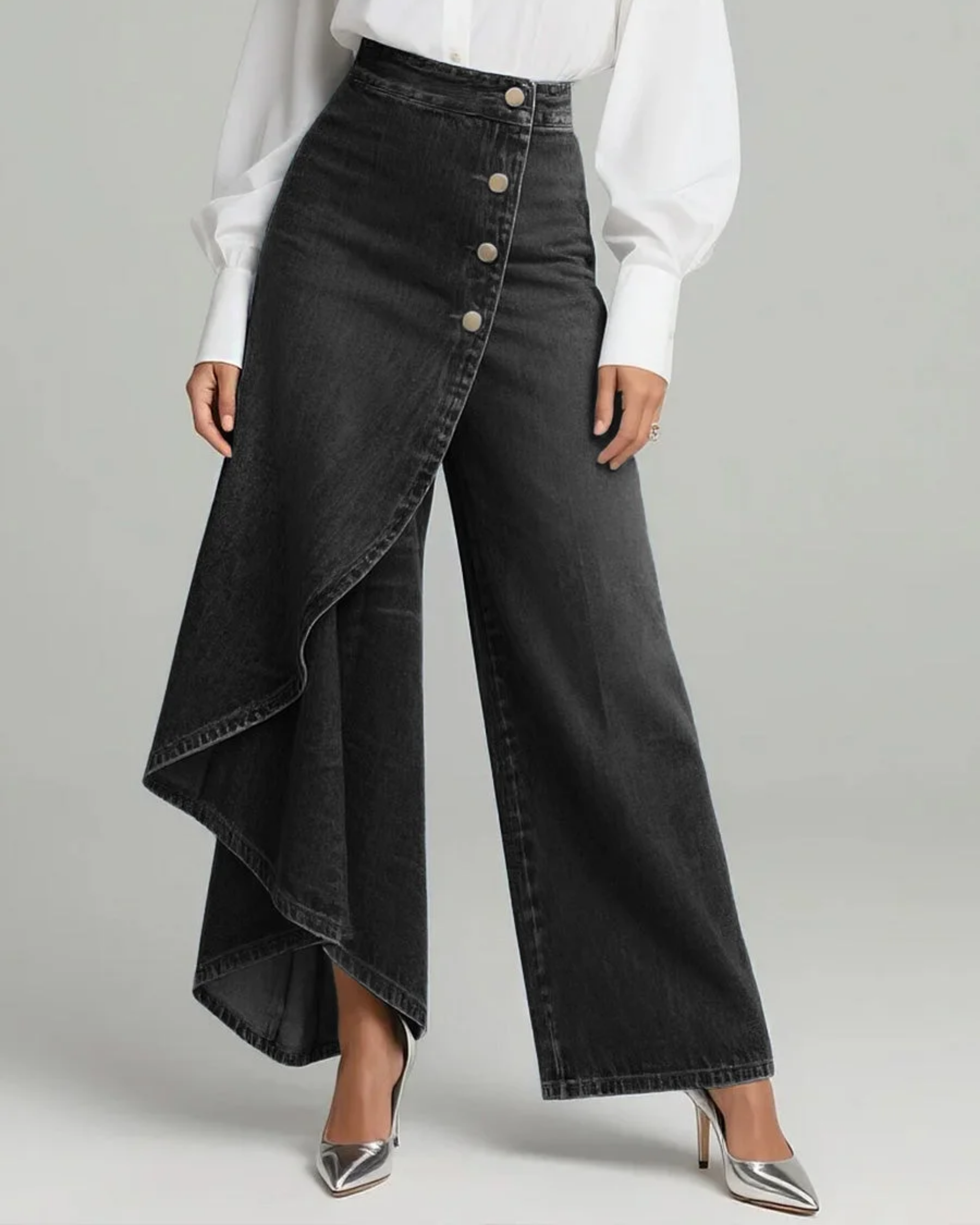 High Waisted Wide Leg Wrap Jeans