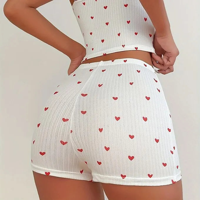 Affection Print Bow Trim Spaghetti Strap Camis Flexible Shorts Two Pieces Set – view 5