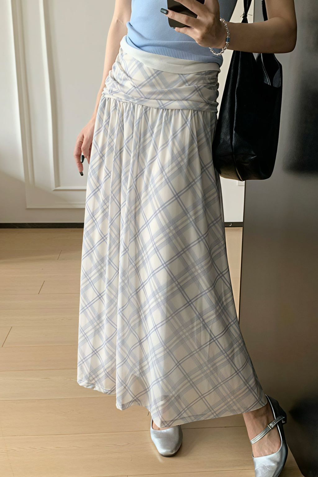 Gentle Plaid Pleated Mesh Skirt