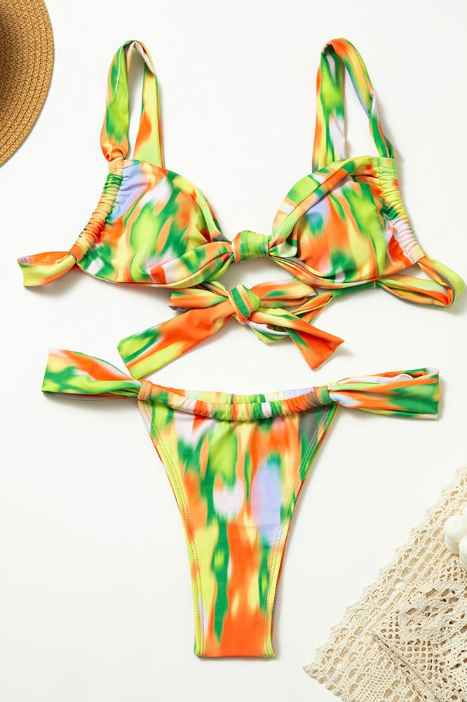 Floral Print Wide Tie Bikini Set