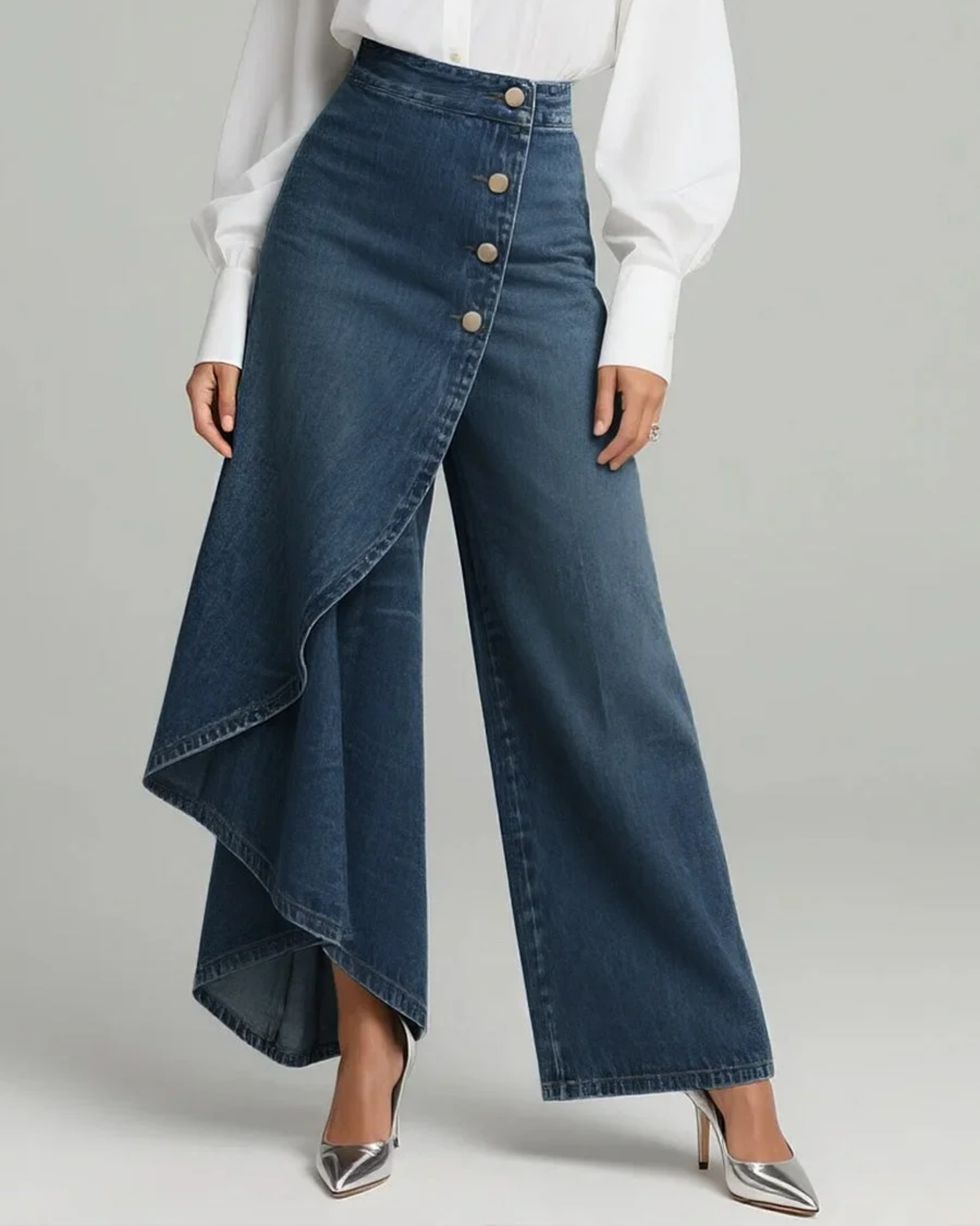 High Waisted Wide Leg Wrap Jeans