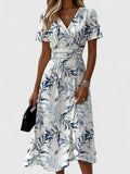 Botanical Print Flutter Sleeve V Neck Elasticated Waist Midi Dress